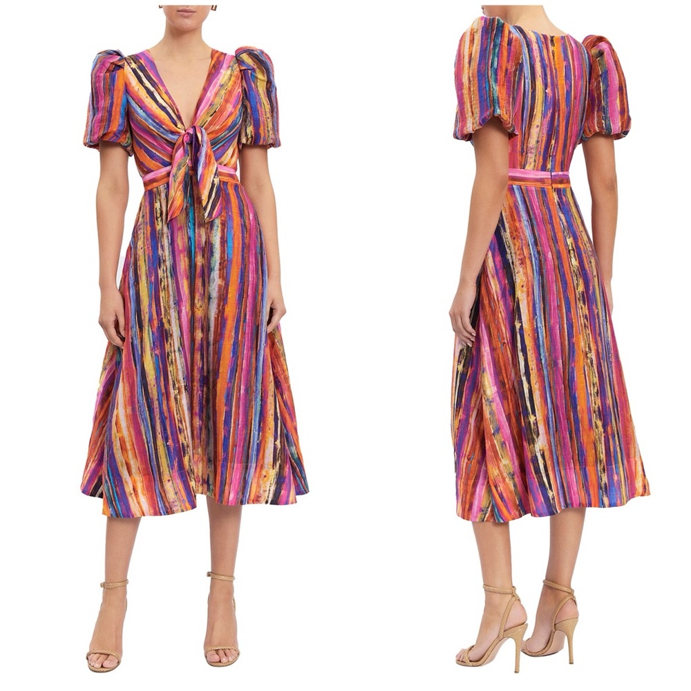 NWT Rebecca Vallance Les Fauves Puff Sleeve Midi Dress Size S/ 4 US